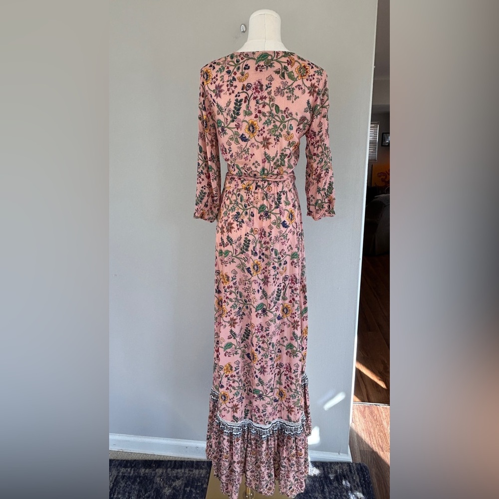 FARM RIO ANTHROPOLOGIE Clara Floral Maxi Wrap Dress Boho Cottage Resort Beach XS - Picture 12 of 15
